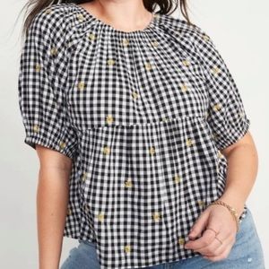 Old Navy Checked with Yellow Daisy Blouse